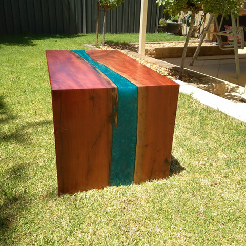x sold - Red Gum and resin waterfall coffee table - ref 397