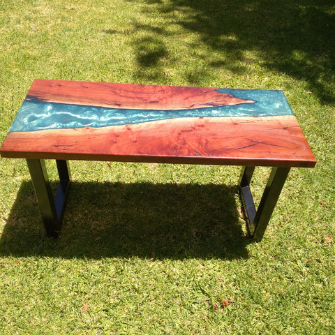 x Sold - Red Gum and resin coffee table - ref 390
